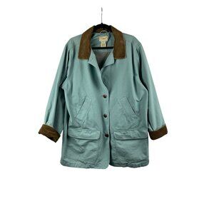 L.L.Bean Womens 1X Jacket With Corduroy Collar & Cuffs Blue & Brown 100% Cotton